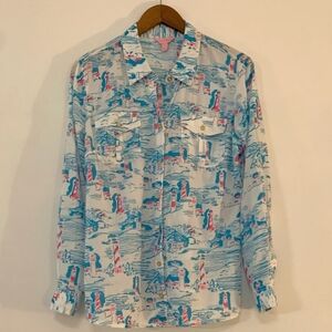 Lilly Pulitzer Cruiser Button Up Shirt in Watch Out